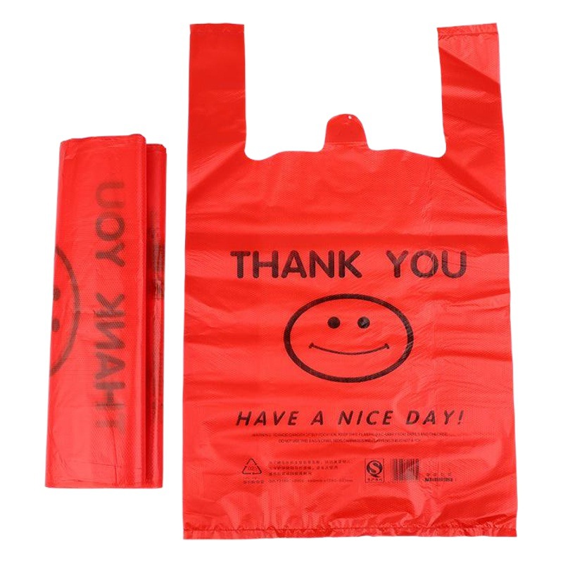Red Smiley Face Vest Bags Wholesale Convenient Vest Bags Supermarket Shopping Bags Plastic Fruit Bags Printed Logo New Material