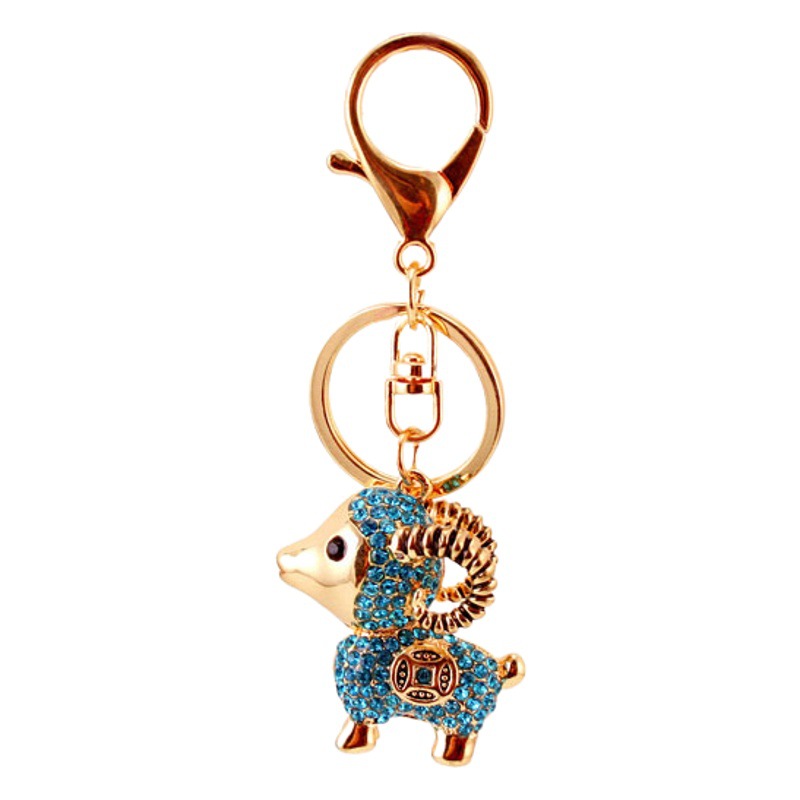 Cute alloy rhinestone goat key chain sheep animal metal pendant bag key chain small gift 828
