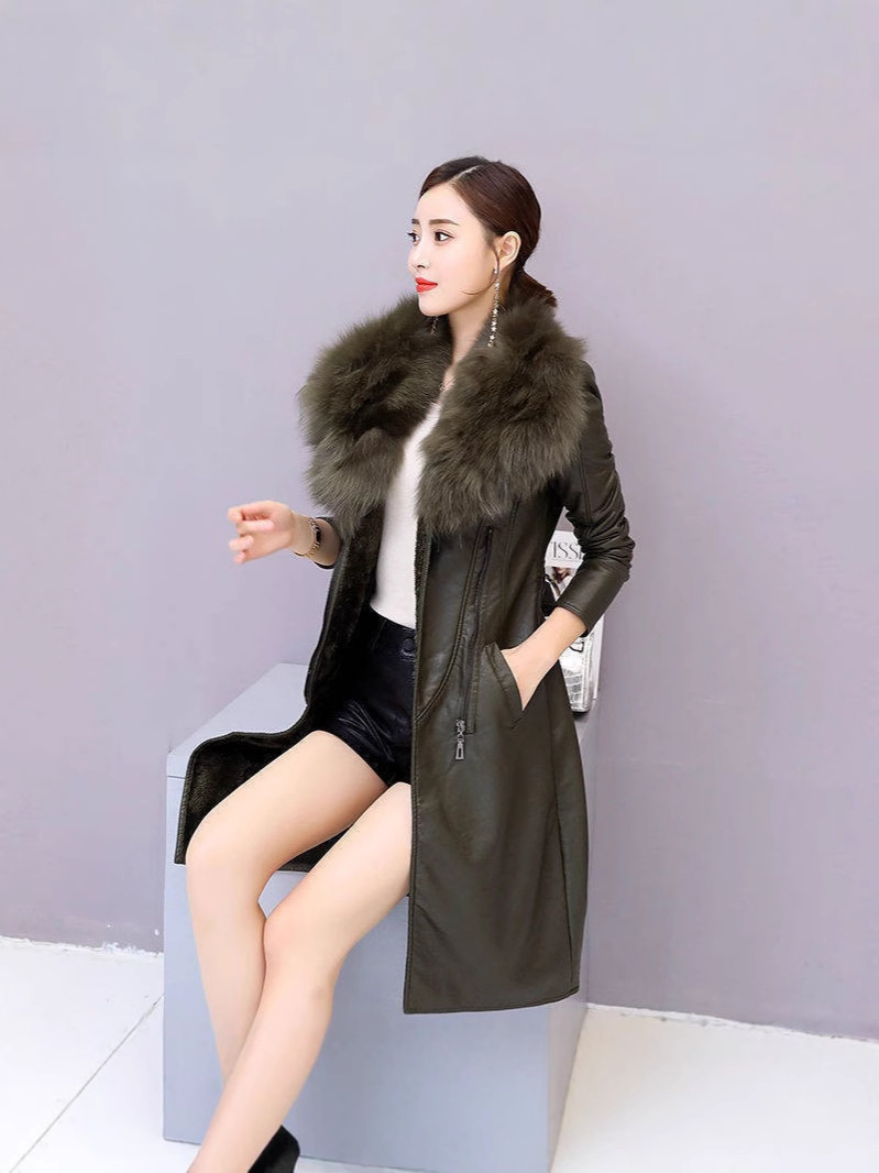 Picture of [Noble Light Luxury] Korean Women's Winter fleece-lined Fur Coat Mid-length Slim-fit Strap Large Fur Collar Leather Coat