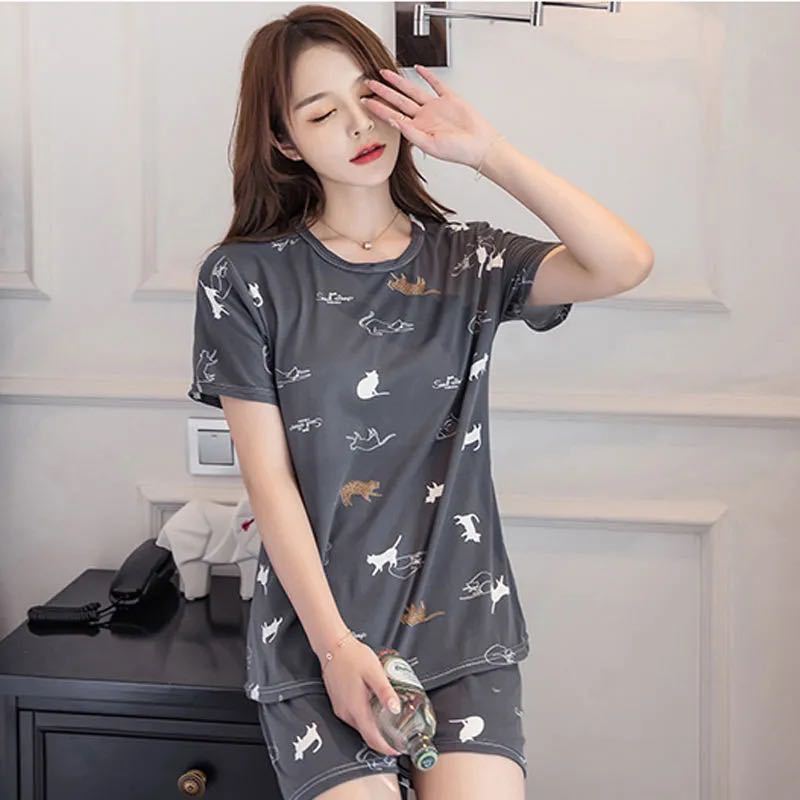 Picture of Short-Sleeved Pajamas, Women's Summer Shorts, Thin Cartoon Women's Pajamas, New Korean Style Cute Home Clothes Set, Cross-Border