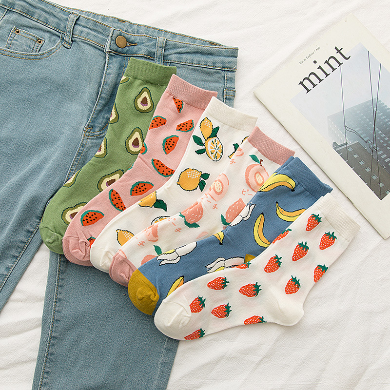 Japanese ins Trendy Sweet Cute Fruit Mid-tube Socks Strawberry Peach Acura College Style Socks