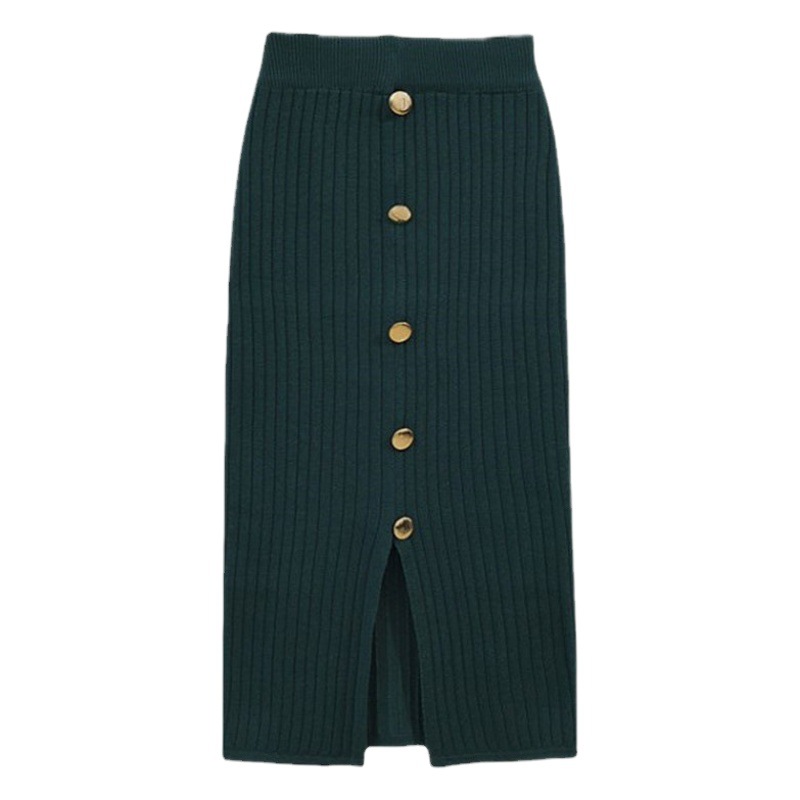 2022 Autumn and Winter Mid-length Knitted Skirt One-step Skirt Hip Skirt Women's High Waist Long Skirt Fashion Split Wool Skirt