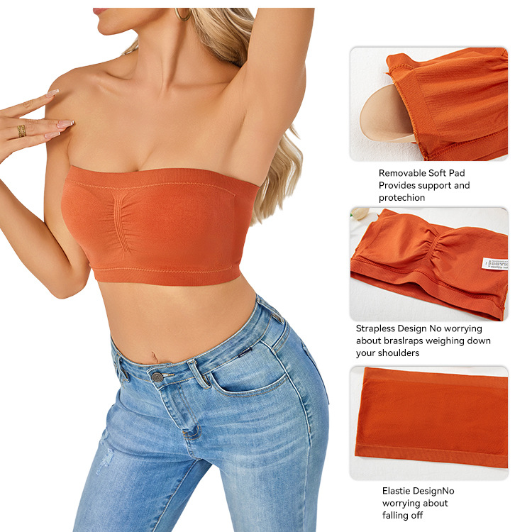 Picture of Foreign Trade Extra Large Size Double-layer One-character Women's Detachable Chest Pad Strapless Chest Wrapping Women's Invisible Underwear Cross-Border