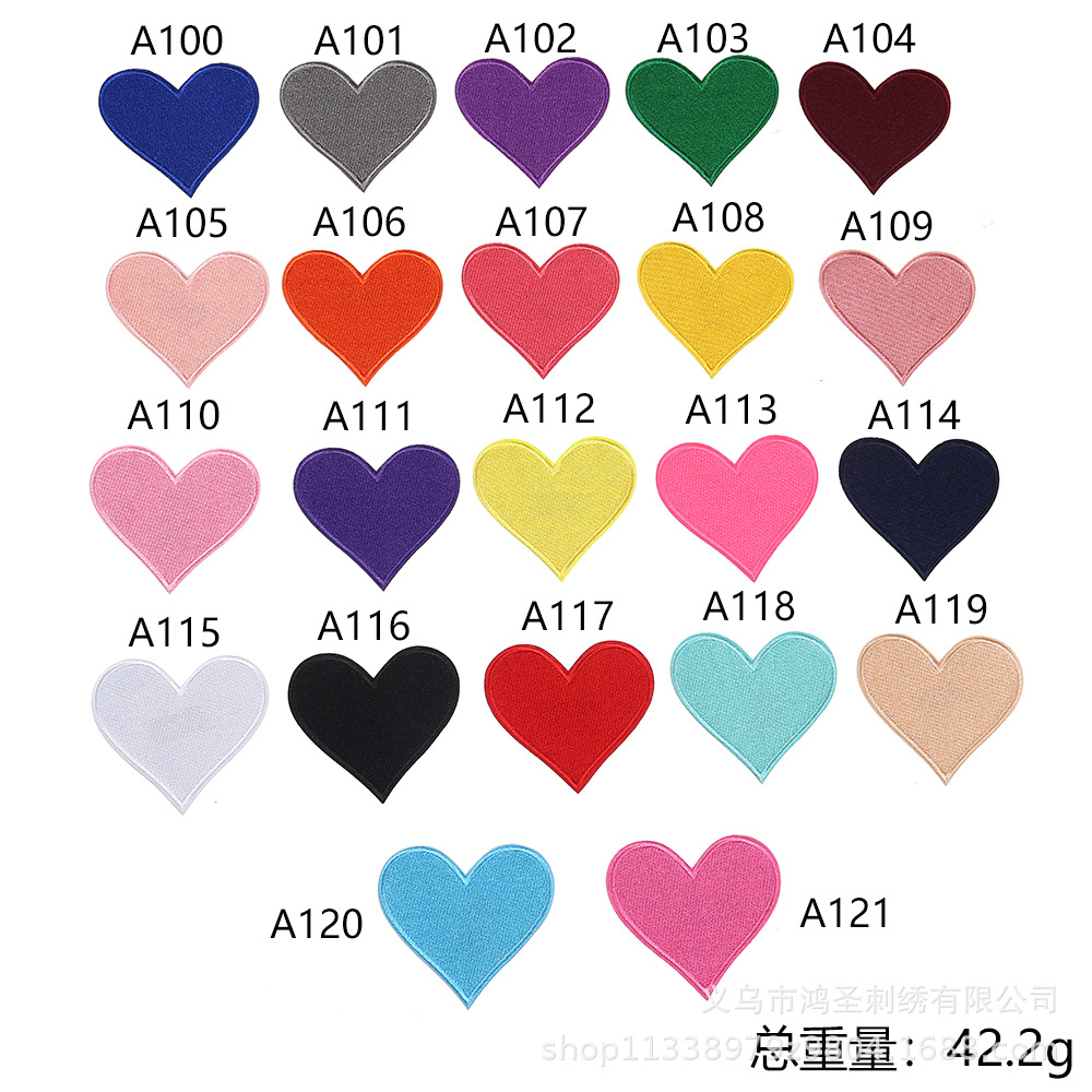 in stock wholesale color love cloth stickers heart-shaped embroidery stickers clothing bags decoration embroidery logo hole patch