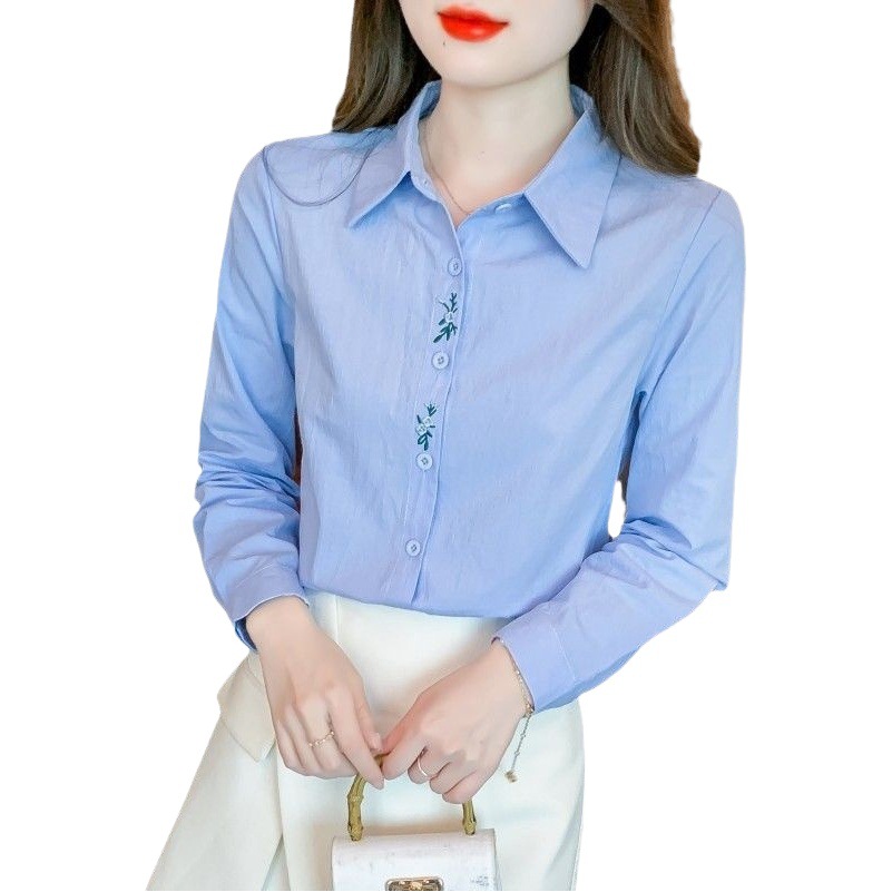 Spring and Autumn 2024 new women's clothing fashion embroidery cotton shirt Women's Western style cotton long-sleeved shirt western style