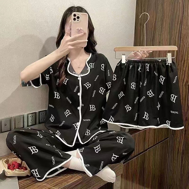 Picture of Pajamas for Women, Summer High-Fashion Influencer Three-Piece Set, Short-Sleeved Sweet Loungewear, Cool and Comfortable