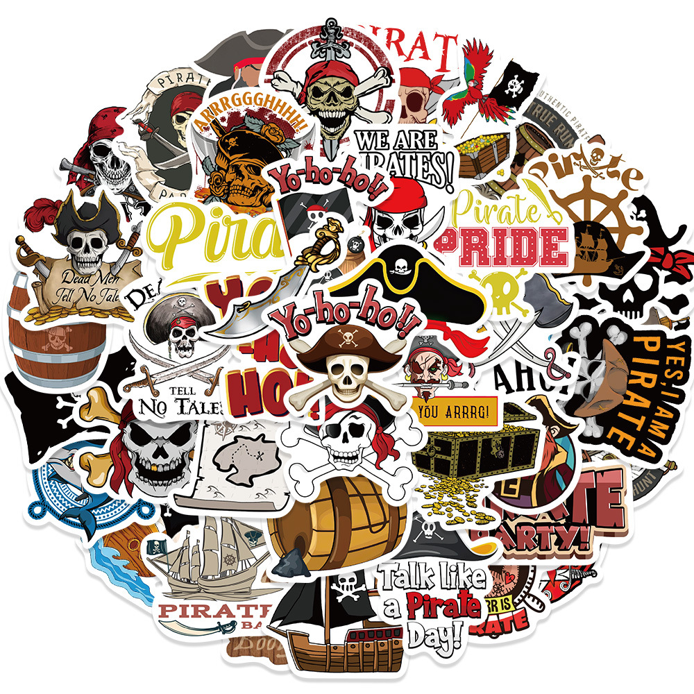 50 cross-border cartoon pirate graffiti stickers map treasure hunting waterproof party decoration mobile phone water cup computer stickers