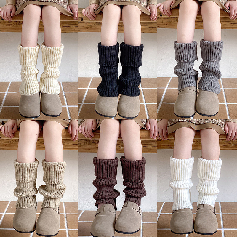 Picture of Socks Women's Autumn and Winter Children's Flip Wool Stacking Socks Thick Needle Thickened Grey Warm Korean Girl's All-match Middle Tube