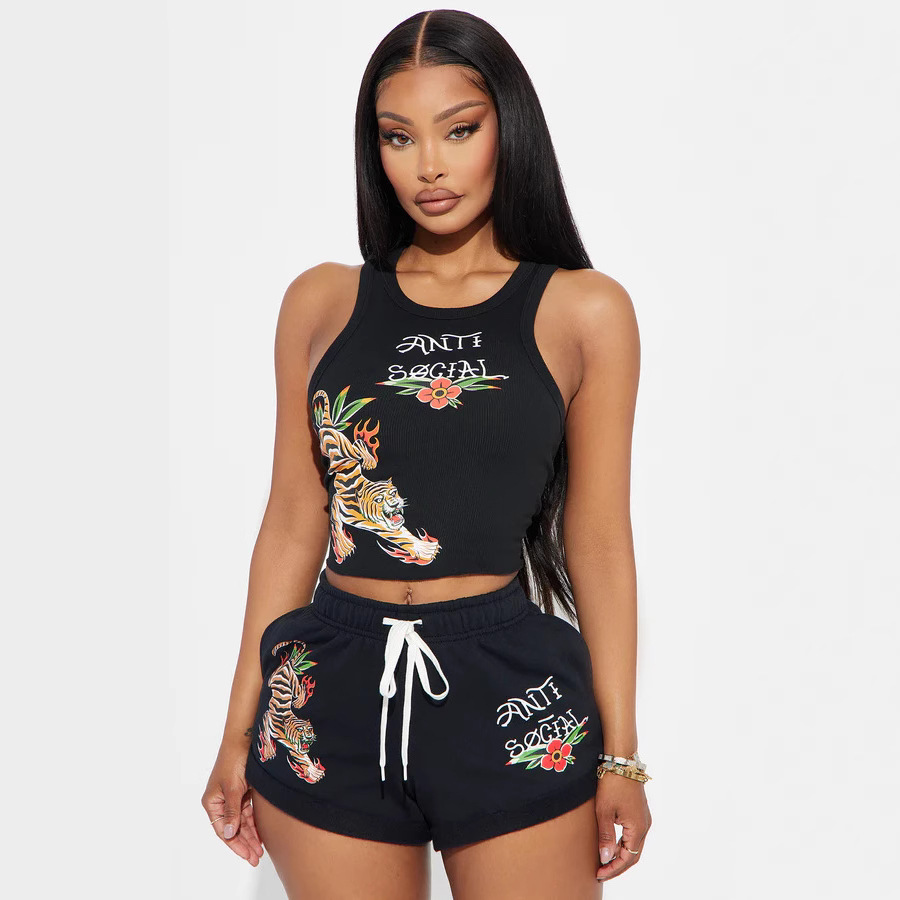 2025 Cross-Border European and American Fashion Positioning Printed Vest Shorts Suit