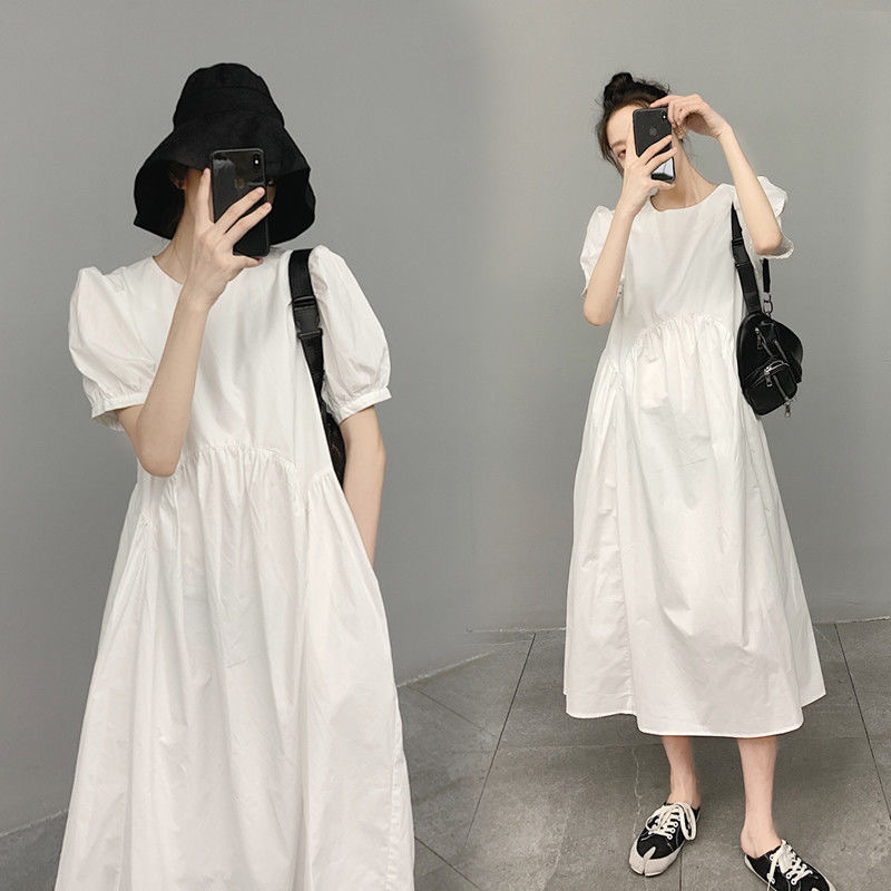 2022 New plus size Women's Dress chubby girl Covering Flesh Slimming Niche Design Short-sleeved All-match Long Dress for Summer