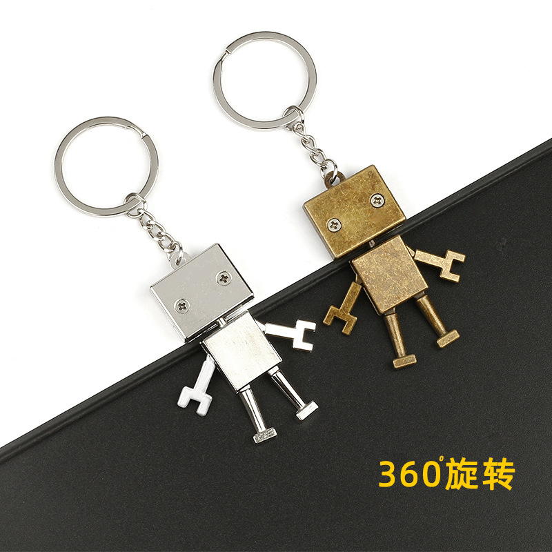 Retro Robot Keychain Silver Carton Human Key Chain Aleng Little Man Metal Key Pendant Engraving Gift