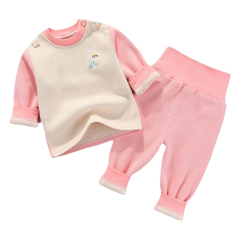 Baby suit autumn and winter baby autumn clothes long pants fleece-lined thick high waist belly protection infant thermal underwear de velvet suit