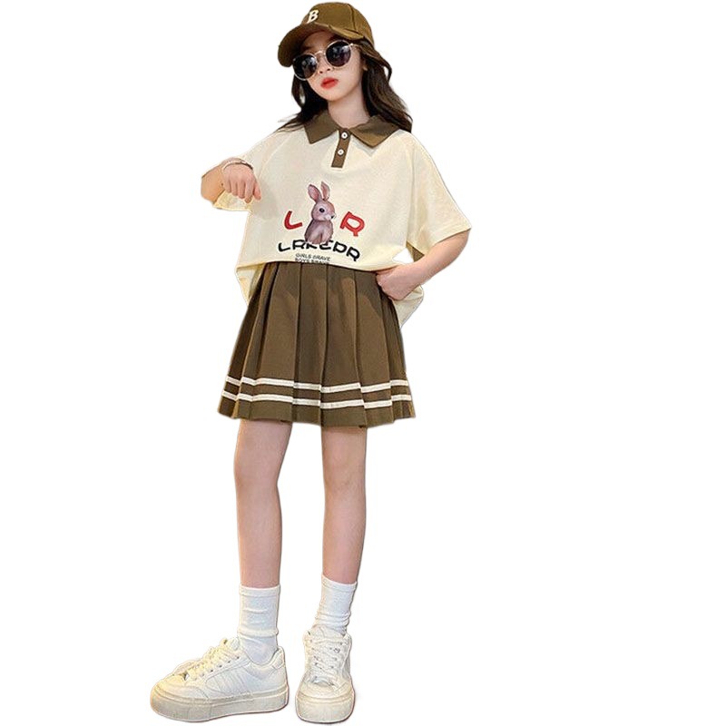 Picture of Girls' Summer Suit 2025 New Trendy Brand Short-Sleeved Shorts Girls Summer Thin Breathable Kidsren's Two-Piece Set