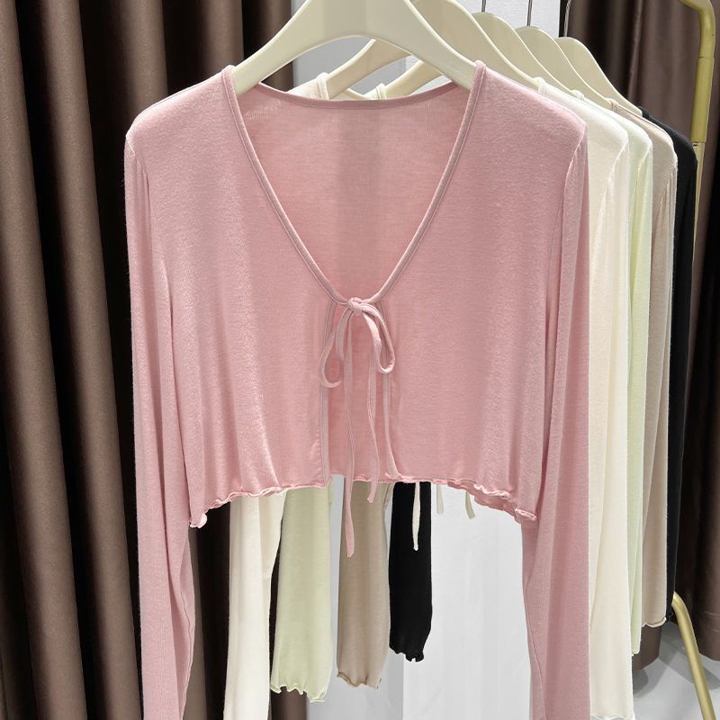 Ultra-thin Hand-feel Modal Lace-up Sun Protection Clothing Women's chubby girl Summer Ice Silk Blouse Cardigan Outer Shawl Jacket