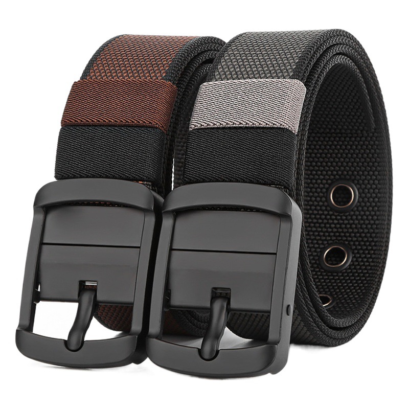 Cross-Border Swivel Buckle Men's Belt Alloy Canvas Trendy Trousers Belt Fashionable and Versatile Reversible Belt