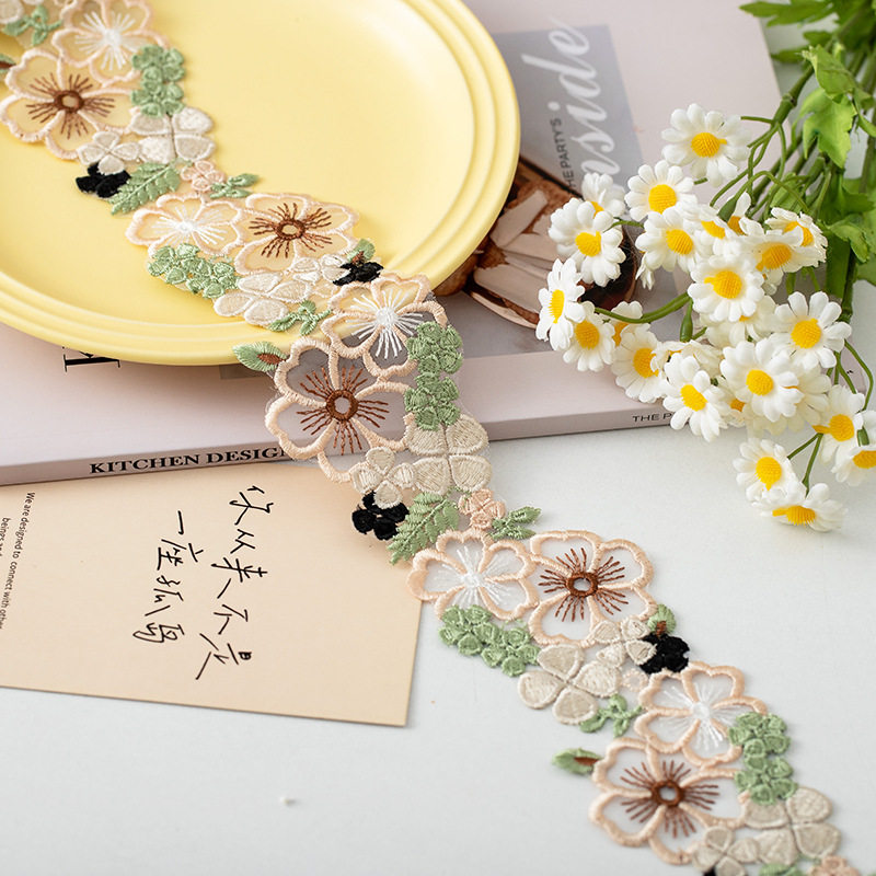 6.5cm Wide Apricot Green Organza Embroidered Lace Children's Dress Hanfu Cheongsam Collar Cuff Decorative Accessories