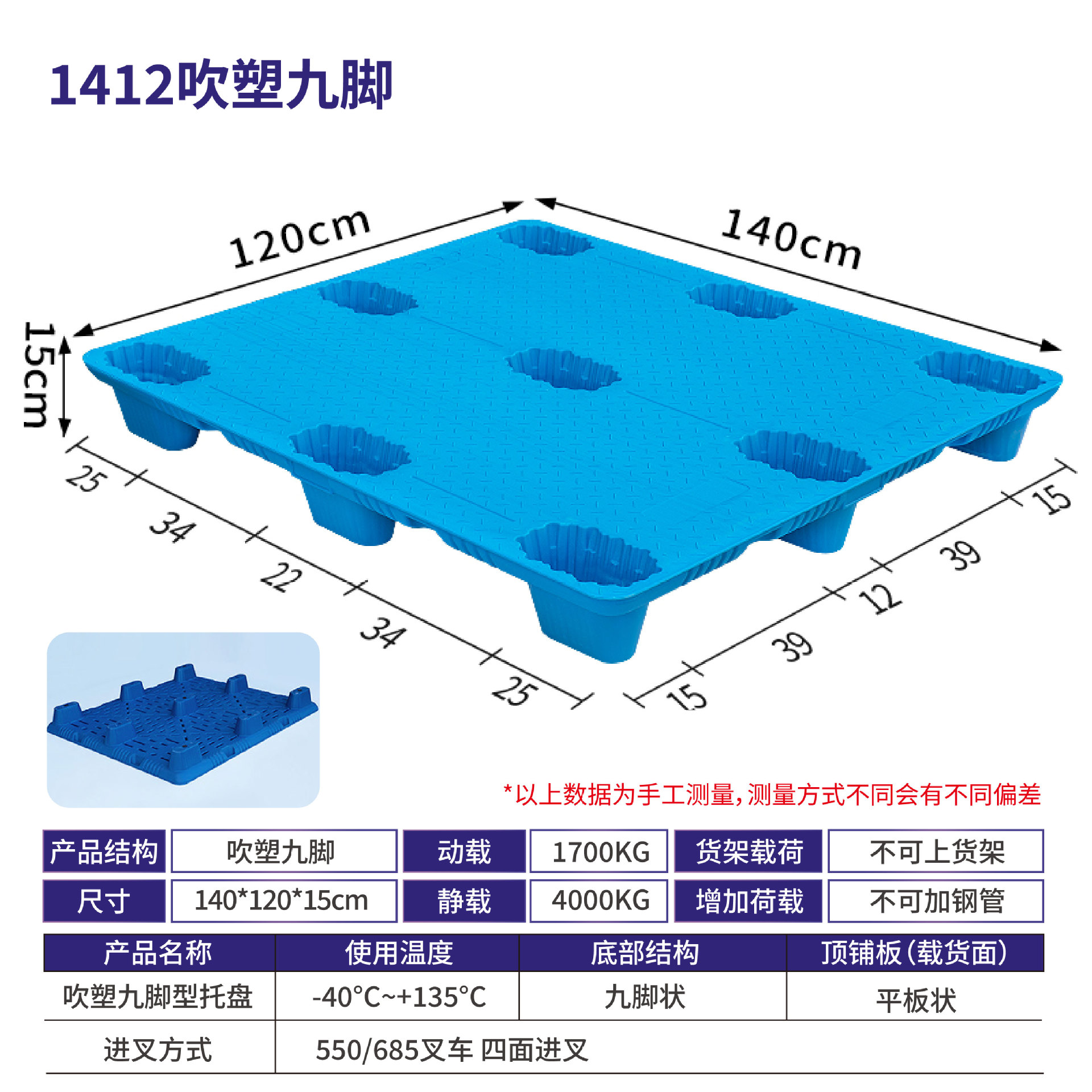 Picture of Xinyito blow molding nine-legged plastic pallet forklift logistics plane card warehouse turnover plastic moisture-proof backing plate factory