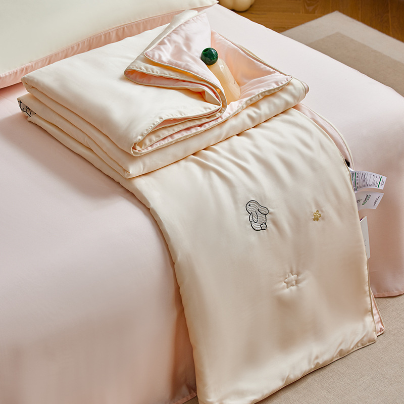 Picture of Class a Summer Cooling Tencel Lyocell Embroidered Air-Conditioning Summer Quilt Girly Cartoon Thin Quilt Four-Piece Set