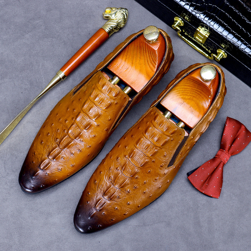 Picture of Business large size cowhide casual toe crocodile embossed men's leather shoes British genuine leather cowhide pointed toe cross-border foreign trade