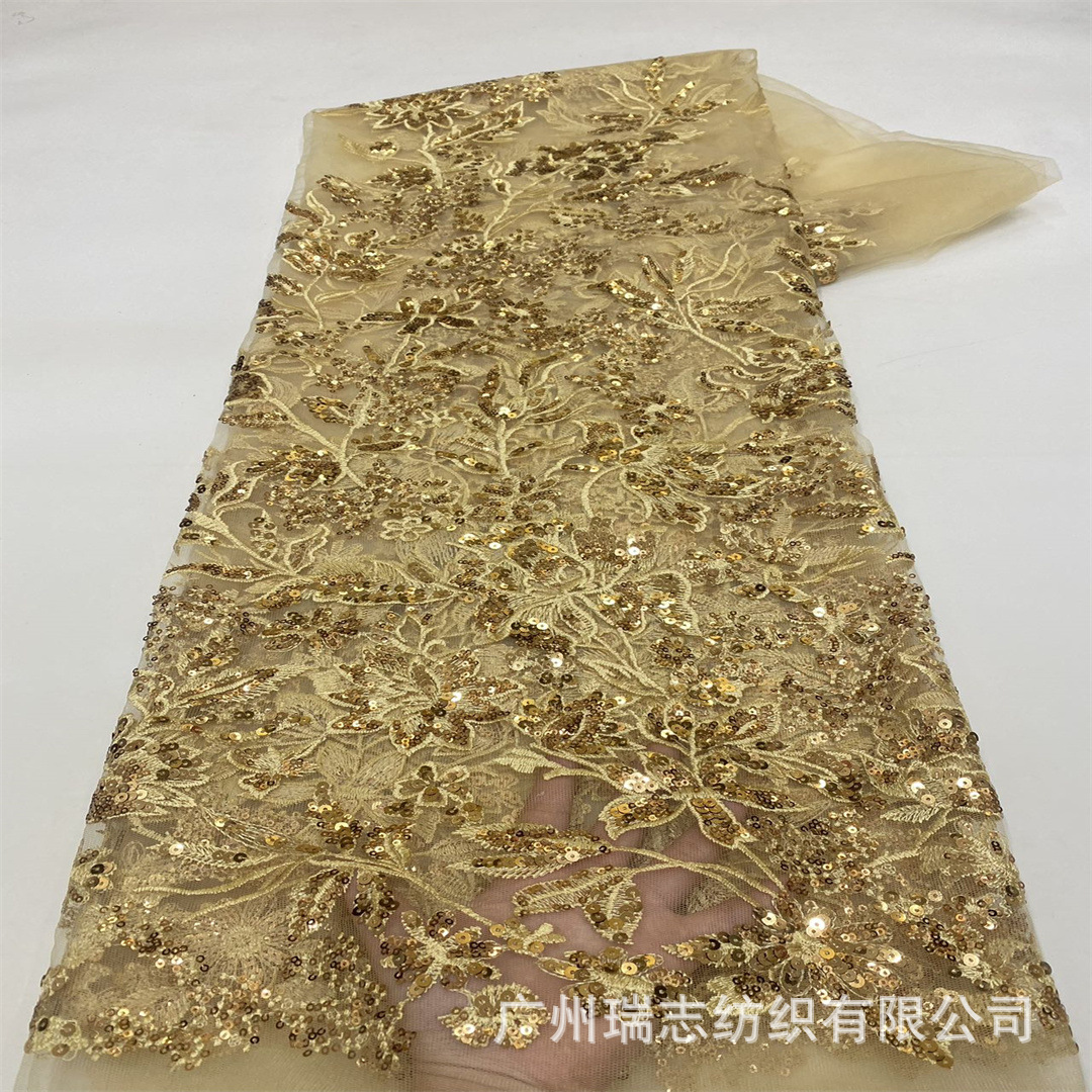 Ethnic Color Sequin Embroidered Fabric French Embroidered Mesh African Wedding Dress lace sequins lace