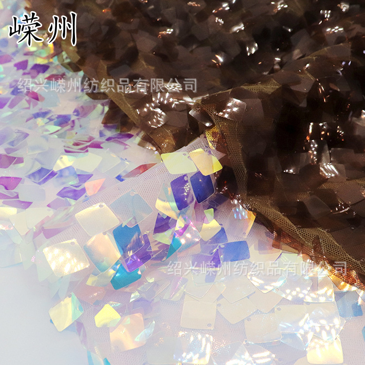 Fashion 14mm Square Mesh Bead Embroidery Fabric Sexy Glitter Refraction Stage Performance Background Decorative Fabric