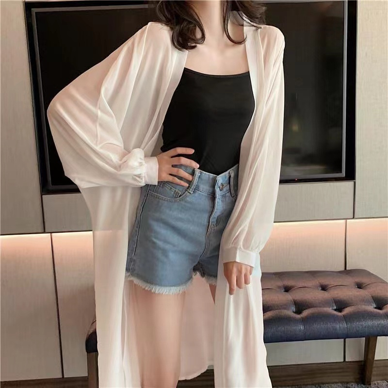 Picture of Long Bat-Sleeved Sun Protection Shirt for Women, Loose Summer Solid Color Outer Cardigan, Thin Coat, Shawl, Long-Sleeved Sun Protection Shirt