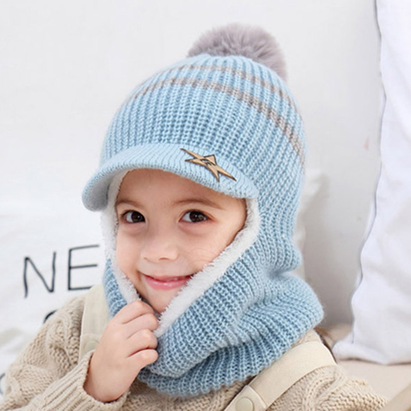 Picture of Children's Hat New Velvet Warm One Hat Boy's Wool Hat Face Protection Neck Baby Hat Winter Cap