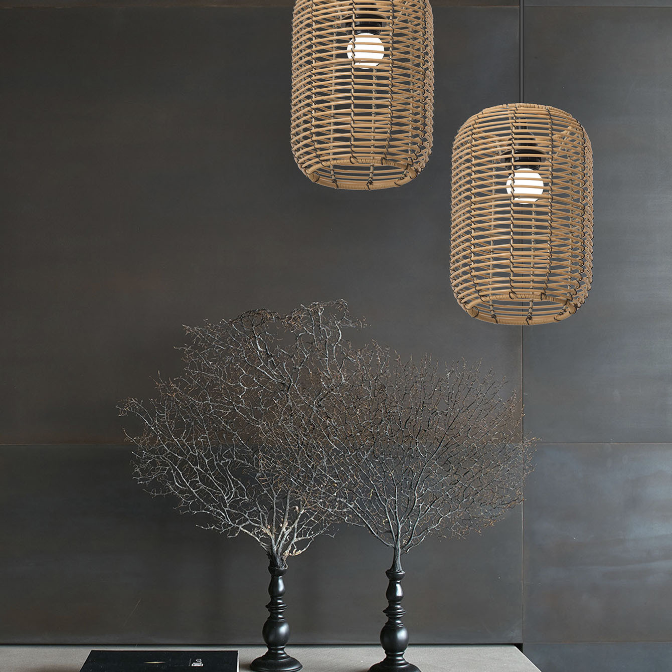 Picture of Hotel B&B Restaurant Retro Simple Hanging Creative Wabi-Sabi Style Chandelier Decorative Plastic Imitation Rattan Woven Lampshade