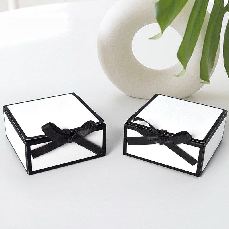 Casual Black and White Square Ins Style Black Bow Gift Box Ready-Made Flip Foldableing Square Gift Box 10 Pcs/Pack