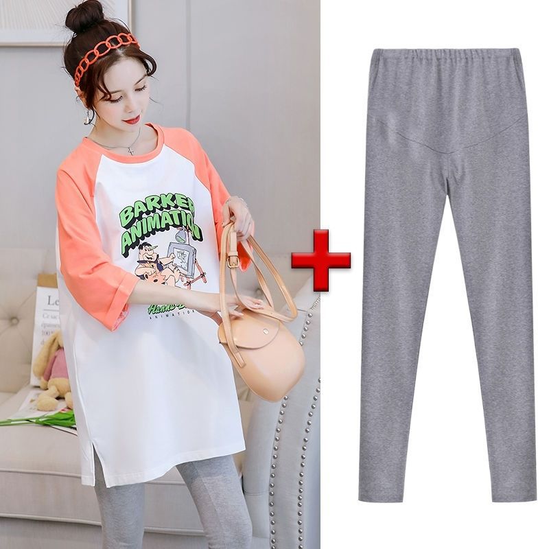 Picture of Pregnant Women's Spring T-shirt Autumn New suit Fashion Two-piece Early Spring Top Base Shirt Summer dress