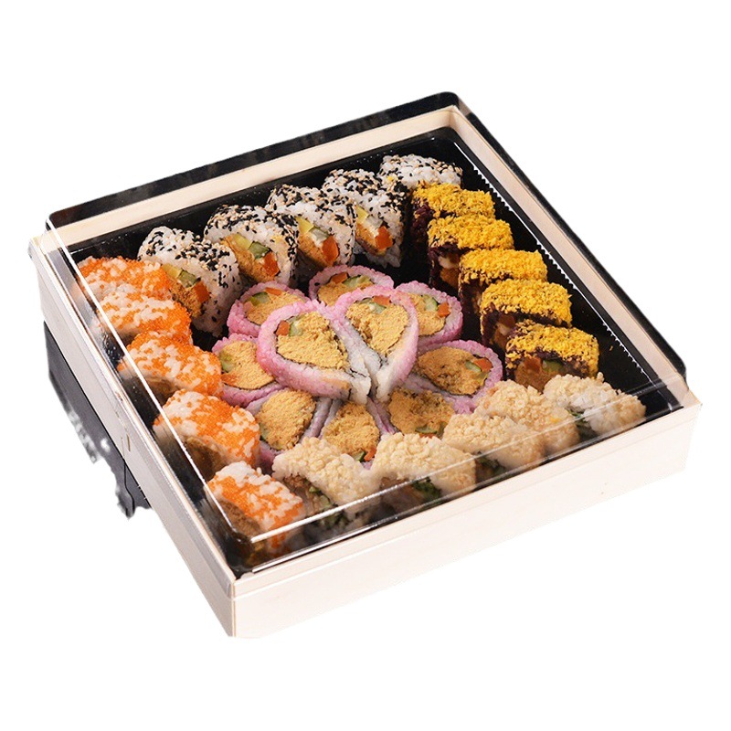 Disposable Light Luxury Wooden Catering Cuisine Sashimi Sushi Packing Box Take-away Fruit Salad Pastry Packaging Box