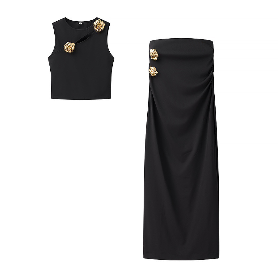 Saw Aliexpress Independent Station Women's Clothing European and American Style Fashion Simple Knitted Short Top Half-Length Skirt Suit