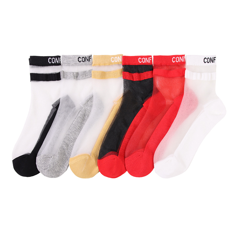 Picture of Socks for Women Summer Fashion Ultra-Thin Breathable Cotton Bottom Glass Silk Women's Socks Horizontal Striped English Women's Socks Crystal Silk Women's Socks Wholesale