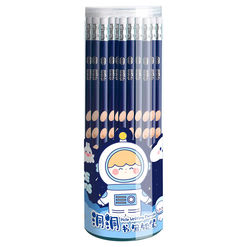 Picture of Elementary School Student Cartoon Hole Pencil 2B Kindergarten Kidsren's Positive Posture Sketch Black Charcoal Pen Hb Rubber Head Barrel Pen