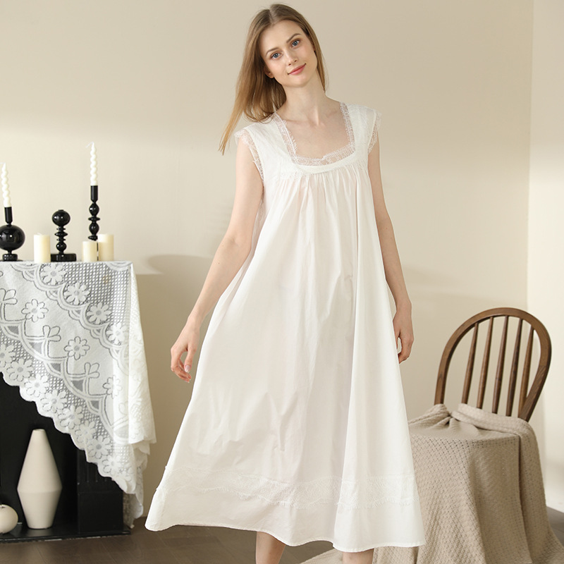 2023 New Style Pajamas Women's French Style Cute Lace Outwear Women's Pajamas Cotton Home Clothes Nightdress Lightweight and Comfortable
