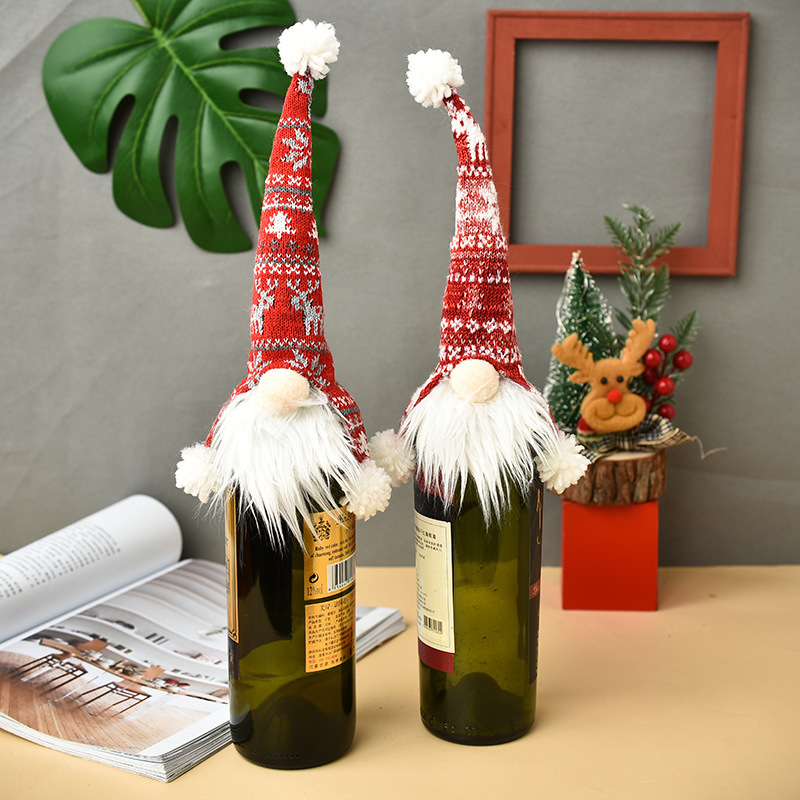 New faceless Christmas decoration supplies knitted wine bottle cover for the elderly doll wine cover wine bottle decoration gift bag