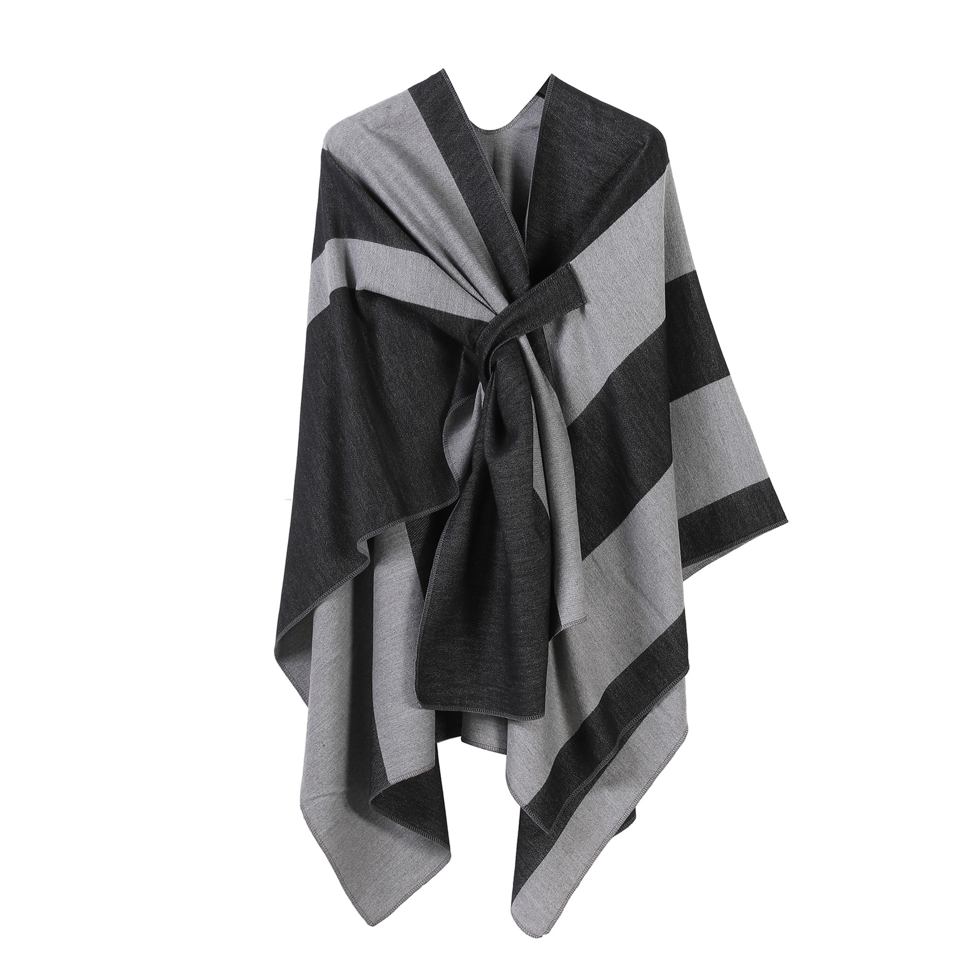 Picture of 2025 new striped contrast color French cross-border European and American shawl with bar split double-sided fashion versatile travel clap cape