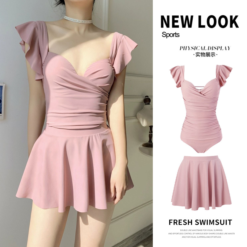 2025 New Swimsuit Women's One-Piece Conservative Belly-Covering Slimming Look Summer Underwired Skirt Style High-End Vacation Hot Spring Bathing