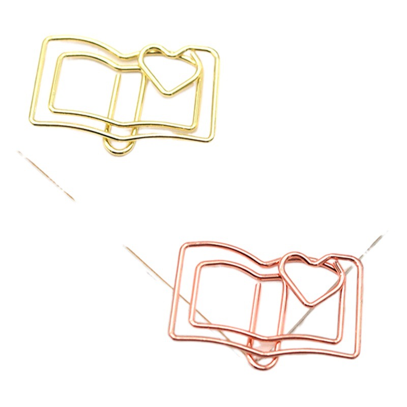 Metal Book Shape Paper Clip Office Stationery Rose Gold Creative Test Paper Information Paper Clip Special-Shaped Paper Clip