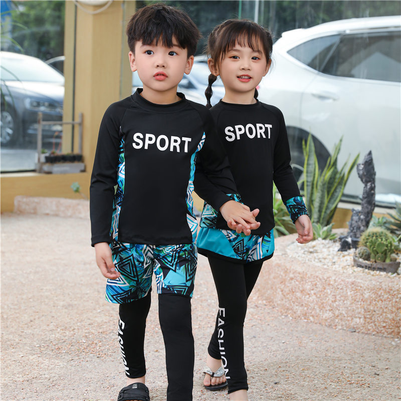 Children's Swimsuit, Boy's Long-Sleeved Sun Protection Surfing Suit, Girl's Baby Parent-Child Hot Spring Quick-Drying Swimsuit Wholesale