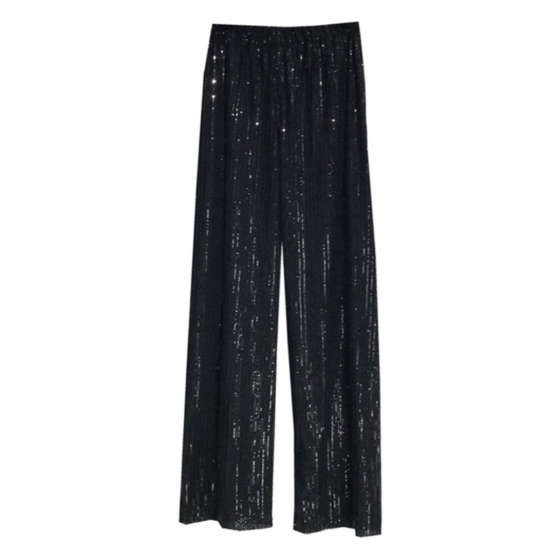 New Summer 2022 Sequin Wide Leg Pants Women's High Waist Dosing plus size Straight Shiny silver Pants