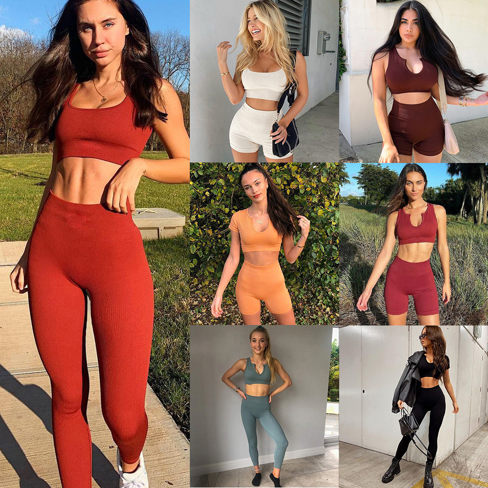 Picture of Nylon Summer Seamless Knitted High Elastic Sports Underwear U Square Collar Beautiful Back Yoga Sports Trousers Fitness suit Women