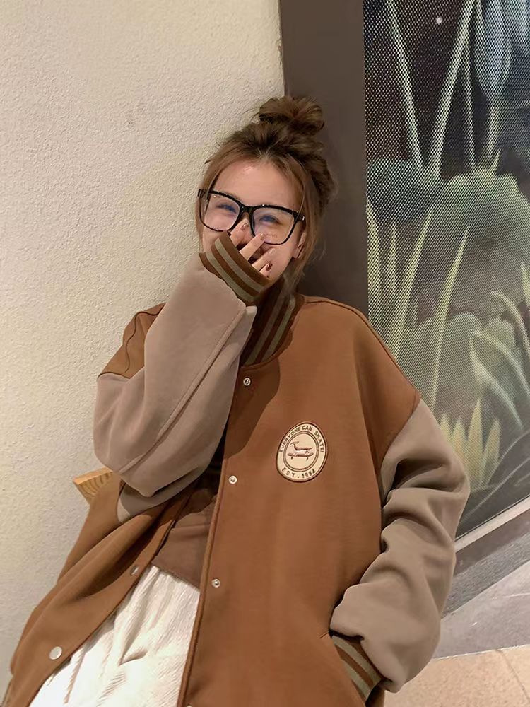 American Ins Trendy Baseball Uniform Jacket for Girls Spring & Fall Clothing 2025 New Vintage Student Loose Outwear Jacket