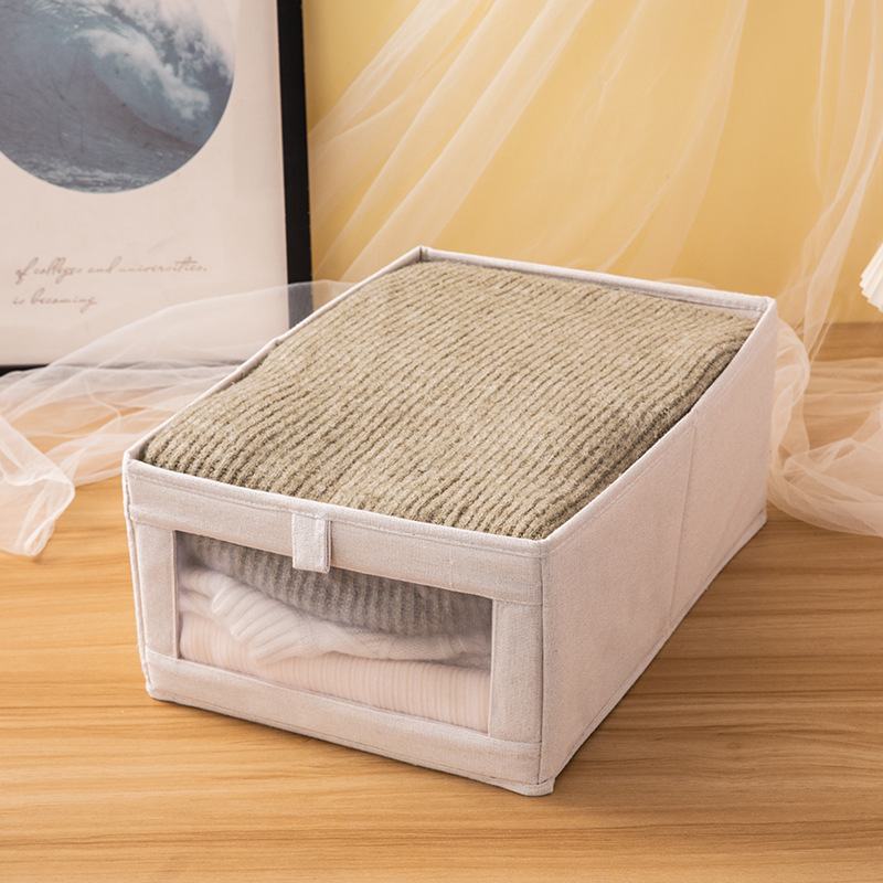 Picture of Cotton and linen fabric window clothing daily necessities storage drawer simple convenient toy socks storage multifunctional