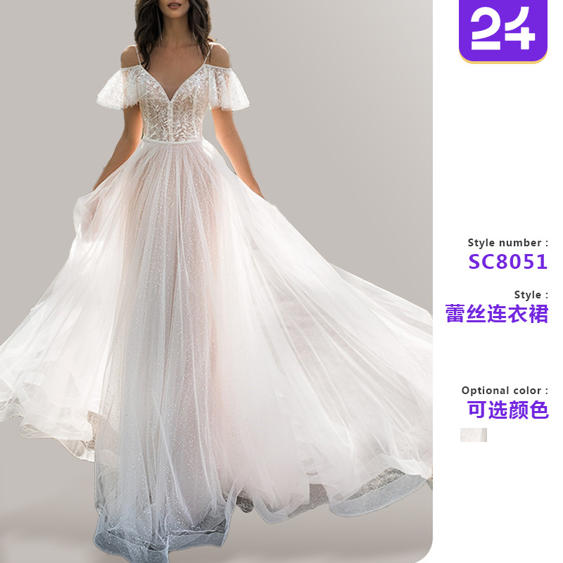 Picture of 2025 New Large Size Wedding Dress Slim Fit Shoulder Floor-Length Fat Man Lace Flower One Shoulder Women