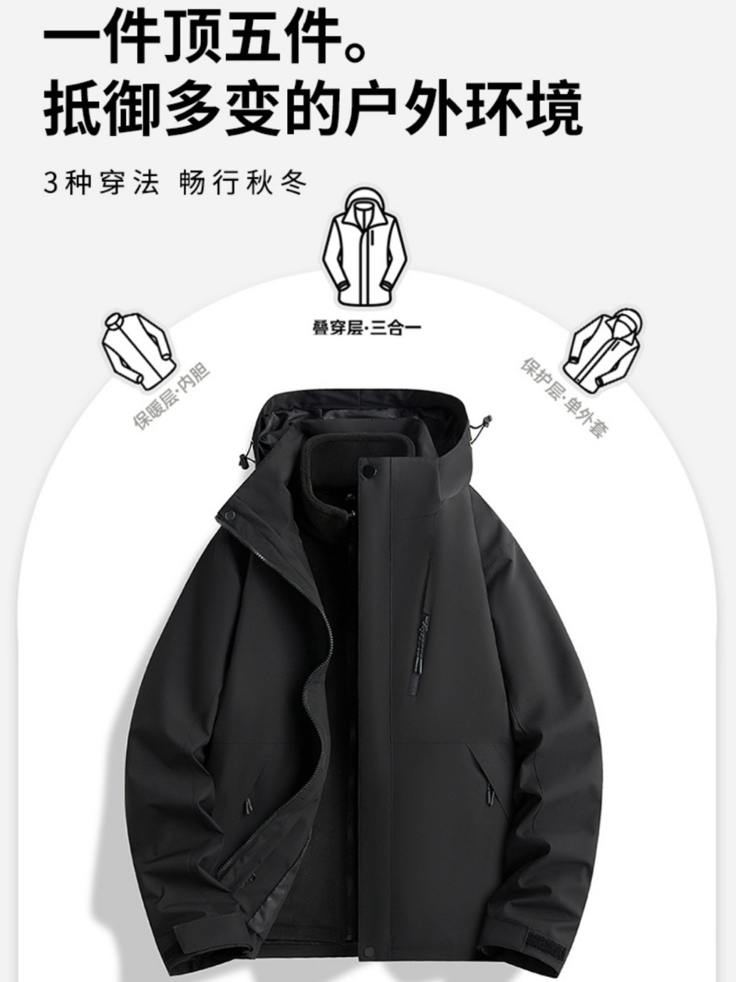 Luo Tuo outdoor jacket windproof waterproof and warm three-in-one detachable couple jacket men's autumn and winter mountaineering clothes