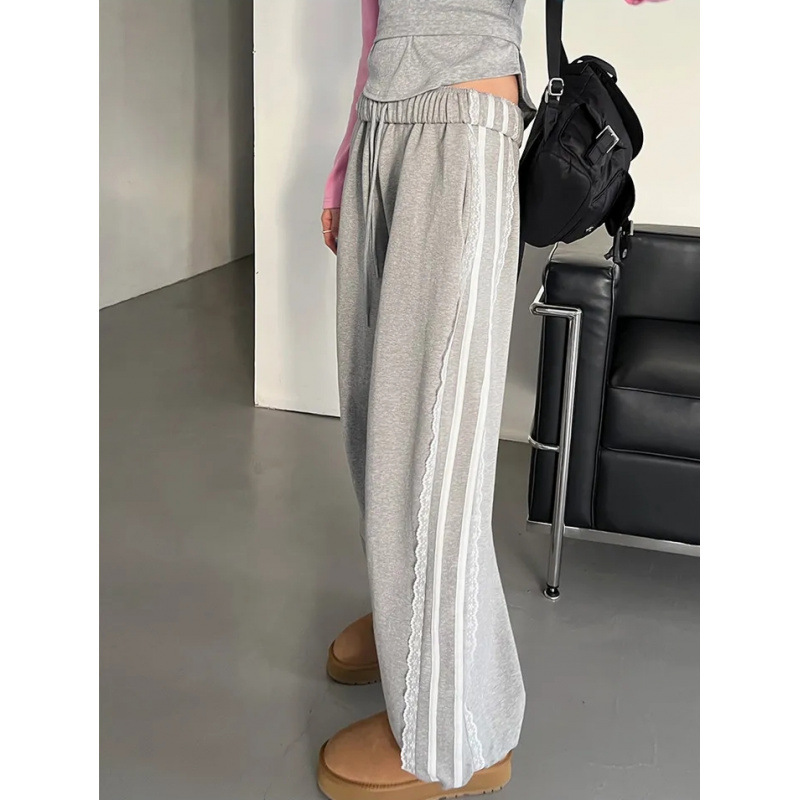 Two-color South Korea Ins Retro Girl Lace Stitching Ribbon Sports Casual Sweatpants Sweatpants Loose