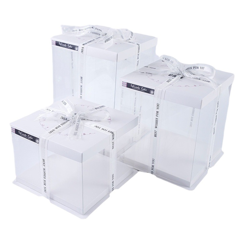 Mocha cover transparent white bottom packaging cake box birthday flower cake box baking box western point packing box