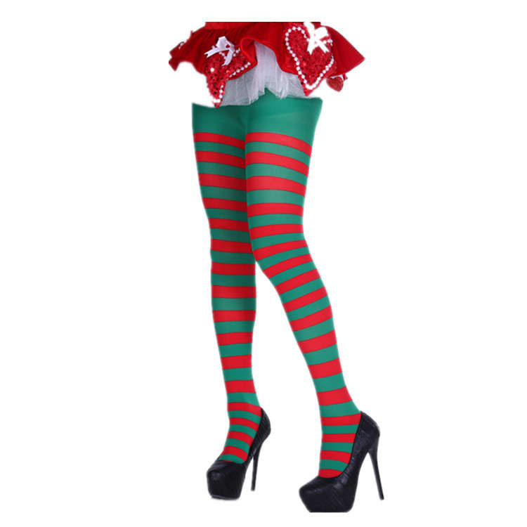 Picture of Halloween Christmas Striped Stockings Party Costume Accessories Over-the-Knee Stockings Striped Pantyhose