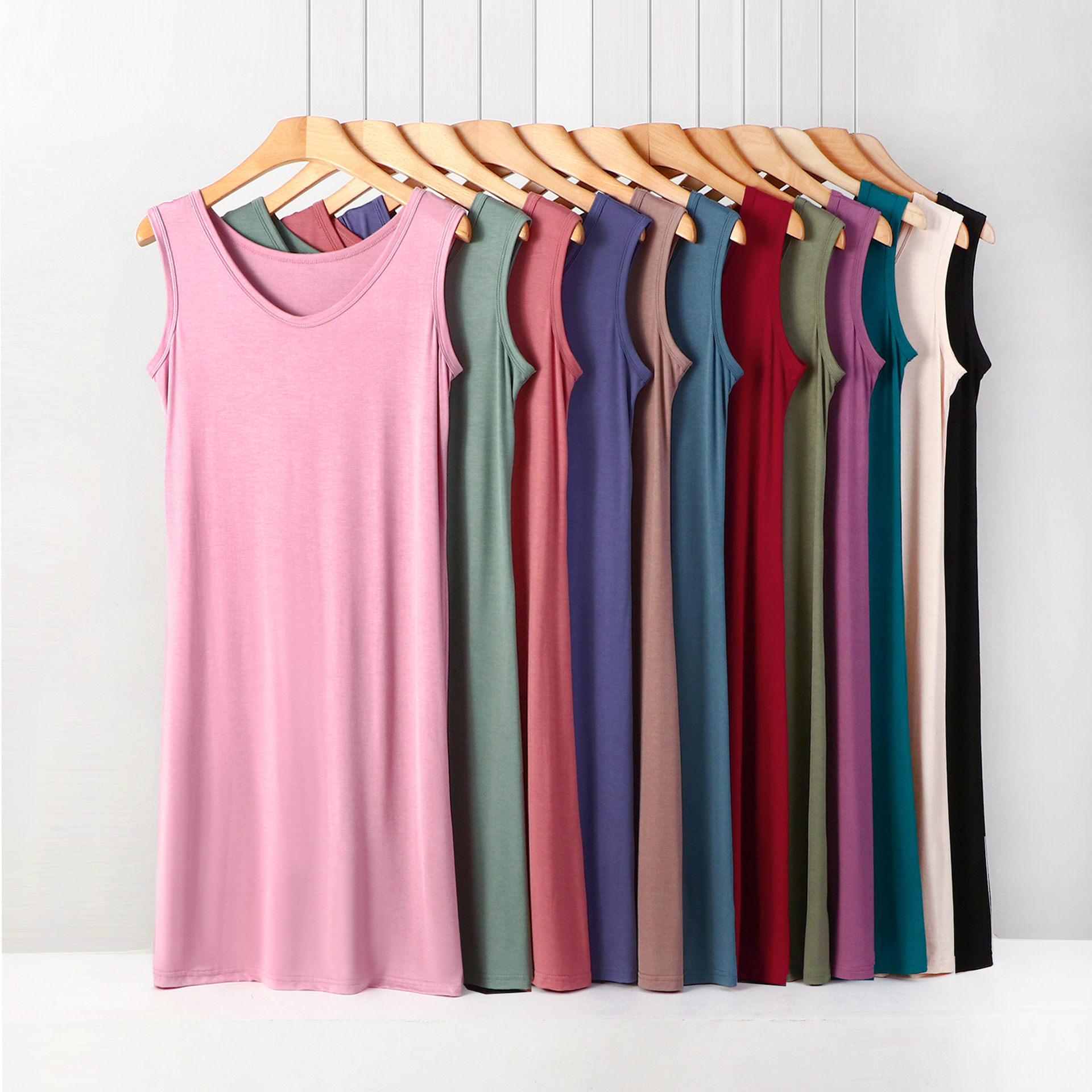Modal thin large size vest dress women's summer round neck sleeveless base dress casual relaxed-fit home nightgown